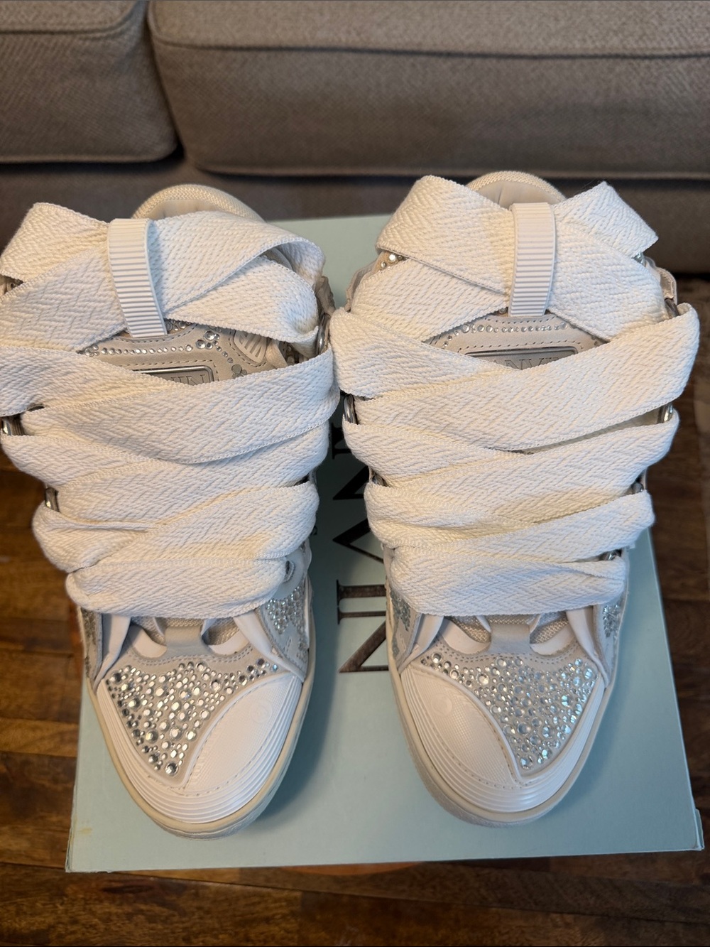 Lanvin White and Silver Crystal-Detail Low-Top Sneaker - Picture 9 of 10